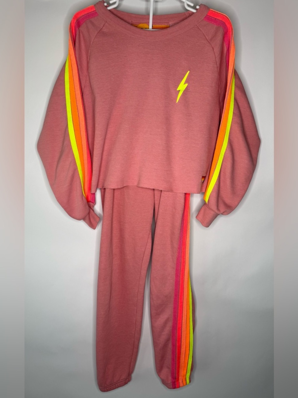 Aviator Nation Bolt Embroidery Classic Cropped Crew and 5 Stripe Sweatpants Set